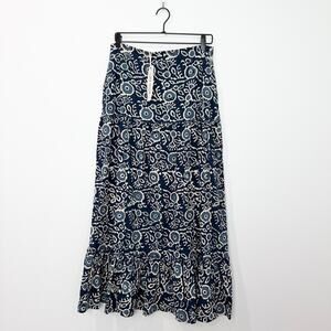 Luna Moon Batik Floral Tiered Maxi Skirt Boho Festival Hippie Artsy NWT Medium